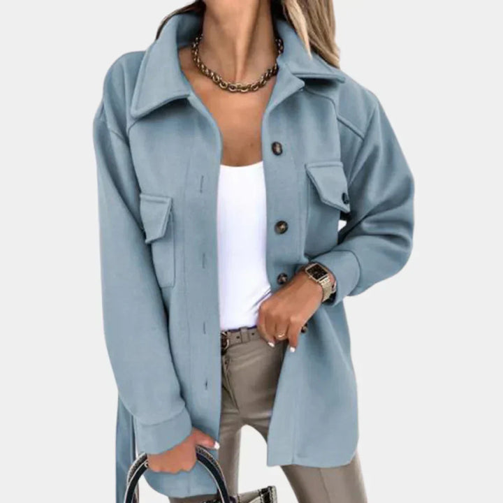 Women's Long Belted Shacket with Flap Pockets