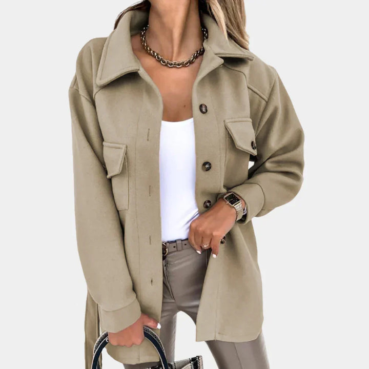 Women's Long Belted Shacket with Flap Pockets