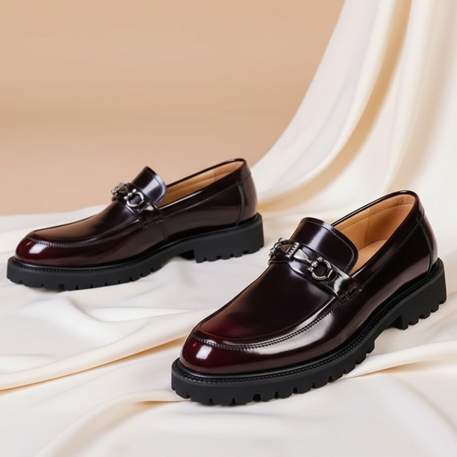 Men's Leather Loafers with Horse-Bit Detail