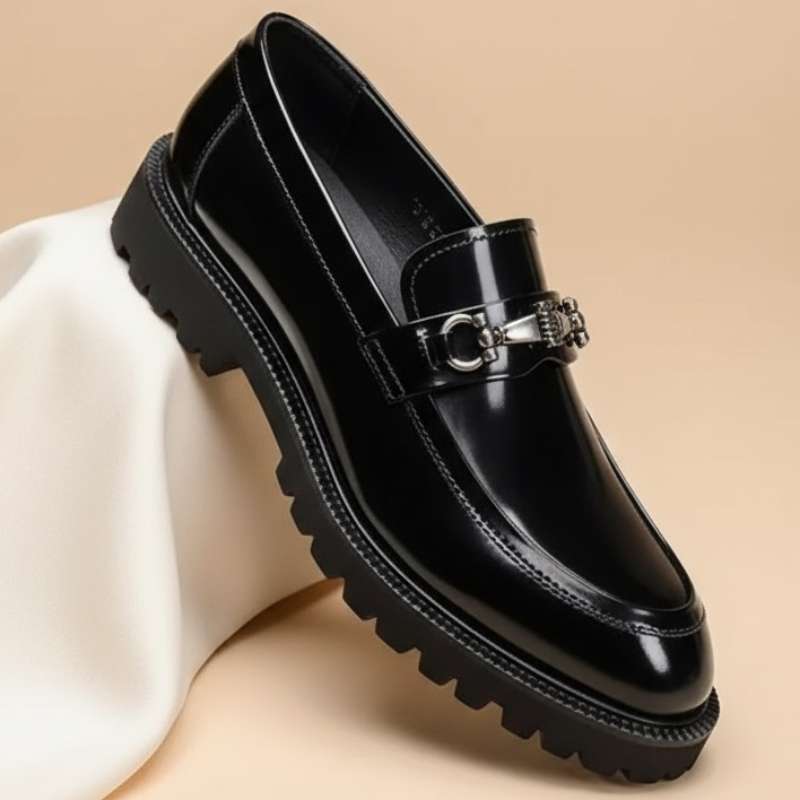 Men's Leather Loafers with Horse-Bit Detail