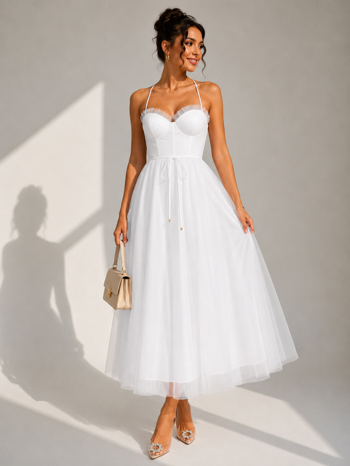 Women's Wedding Guest Tulle Midi Dress