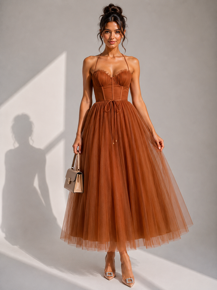 Women's Wedding Guest Tulle Midi Dress