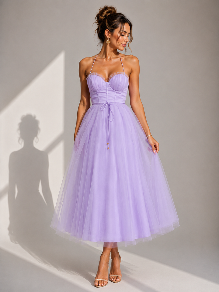 Women's Wedding Guest Tulle Midi Dress