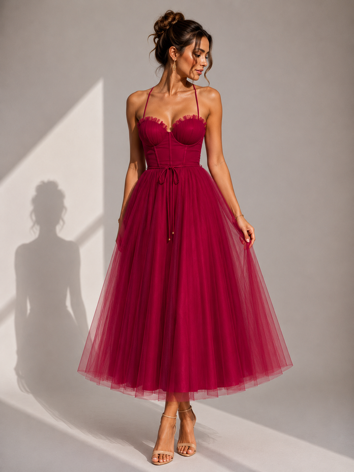 Women's Wedding Guest Tulle Midi Dress