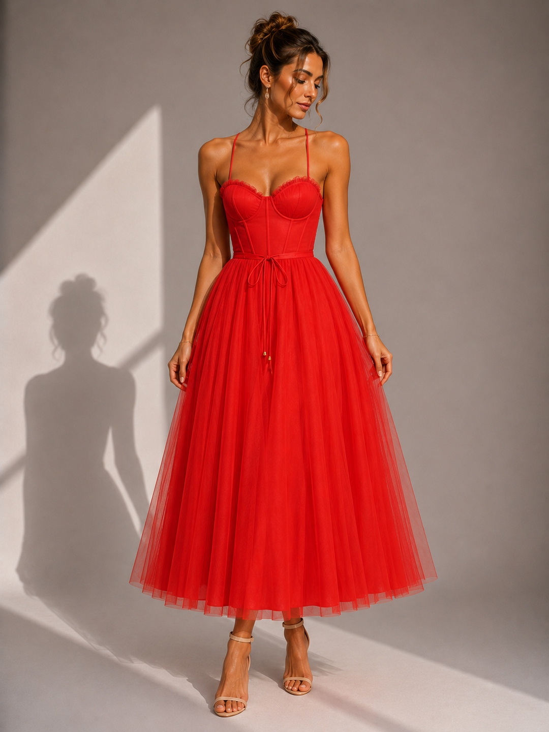Women's Wedding Guest Tulle Midi Dress