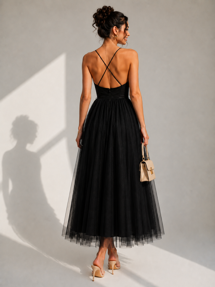 Women's Wedding Guest Tulle Midi Dress
