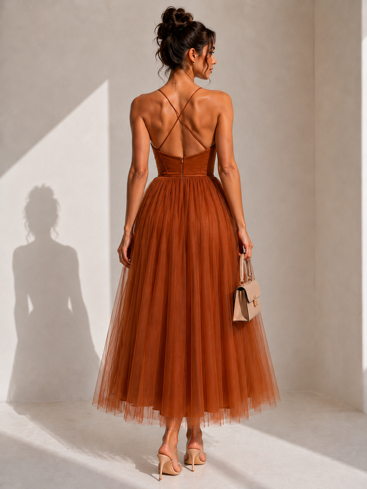 Women's Wedding Guest Tulle Midi Dress