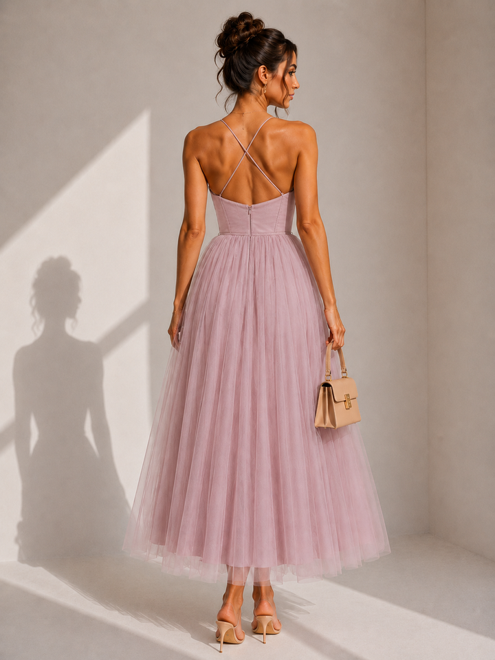 Women's Wedding Guest Tulle Midi Dress