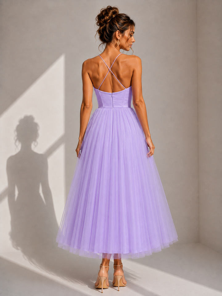 Women's Wedding Guest Tulle Midi Dress