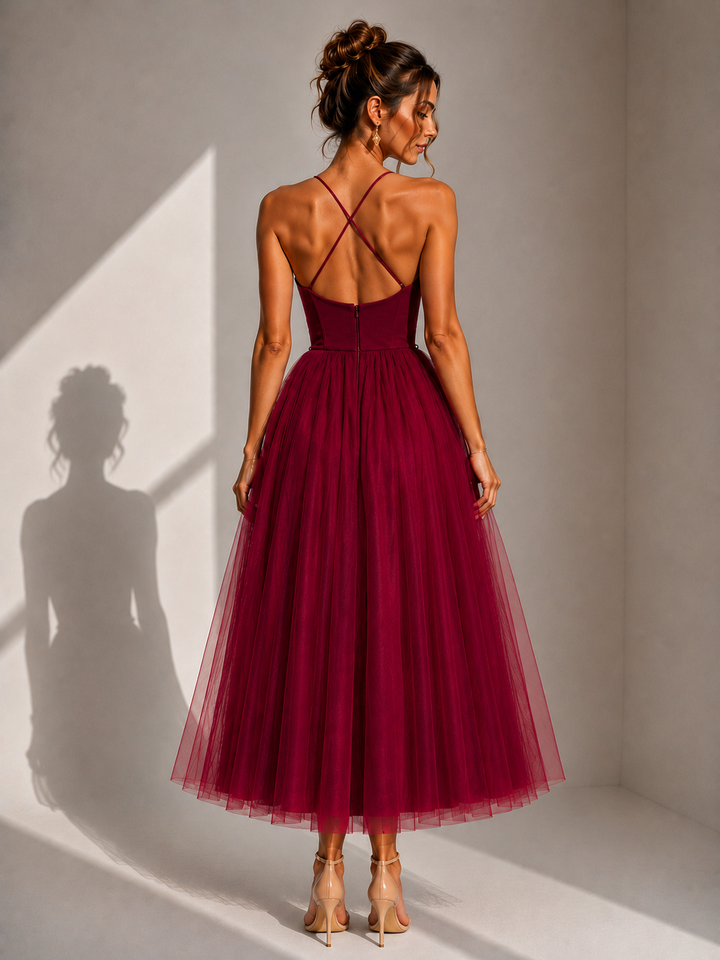 Women's Wedding Guest Tulle Midi Dress