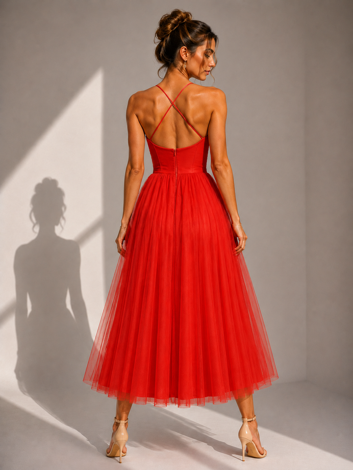 Women's Wedding Guest Tulle Midi Dress