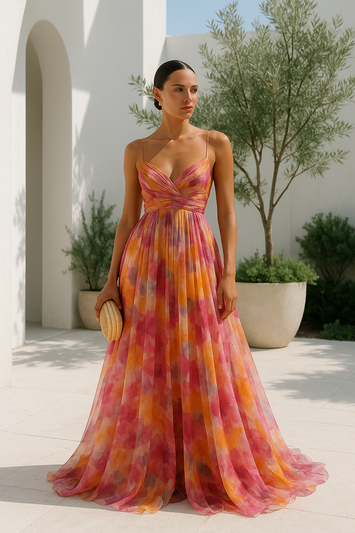 Women's V-Neck Printed Maxi Dress