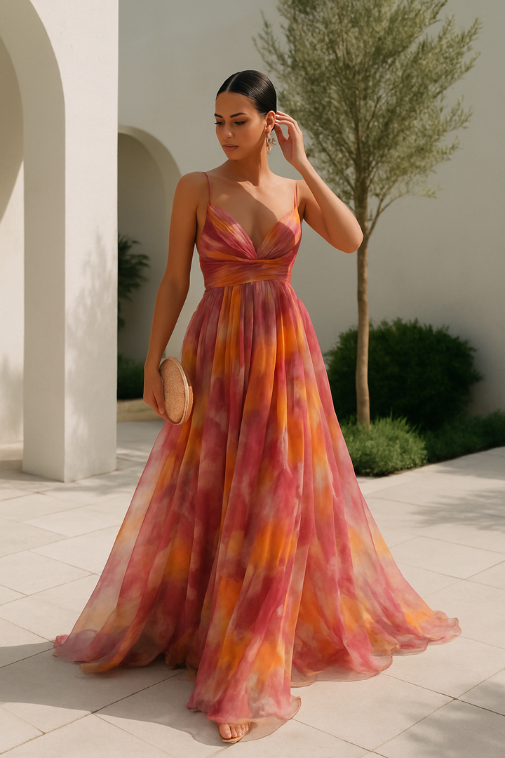 Women's V-Neck Printed Maxi Dress