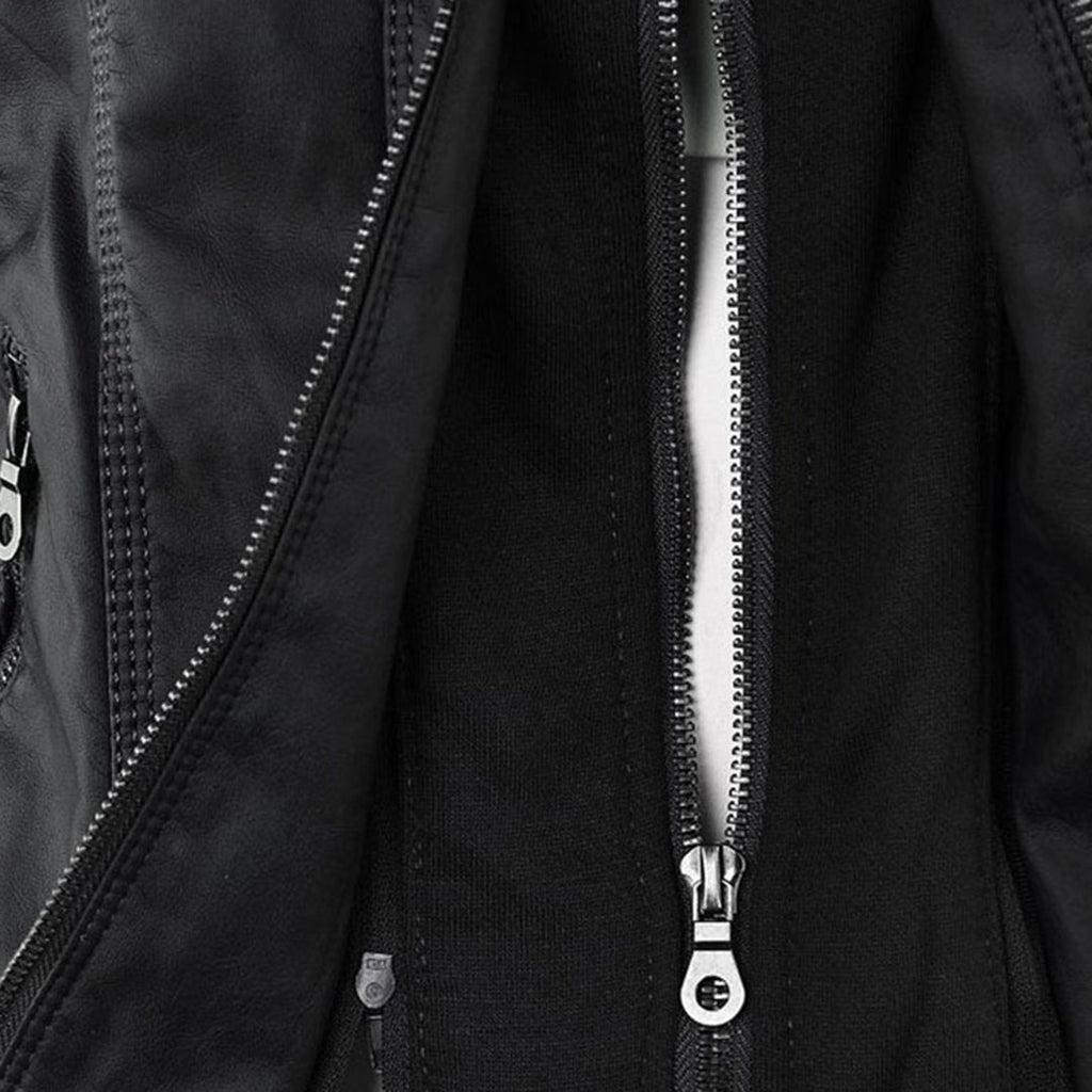 Chaqueta de imitación de cuero para mujer con capucha extraíble
