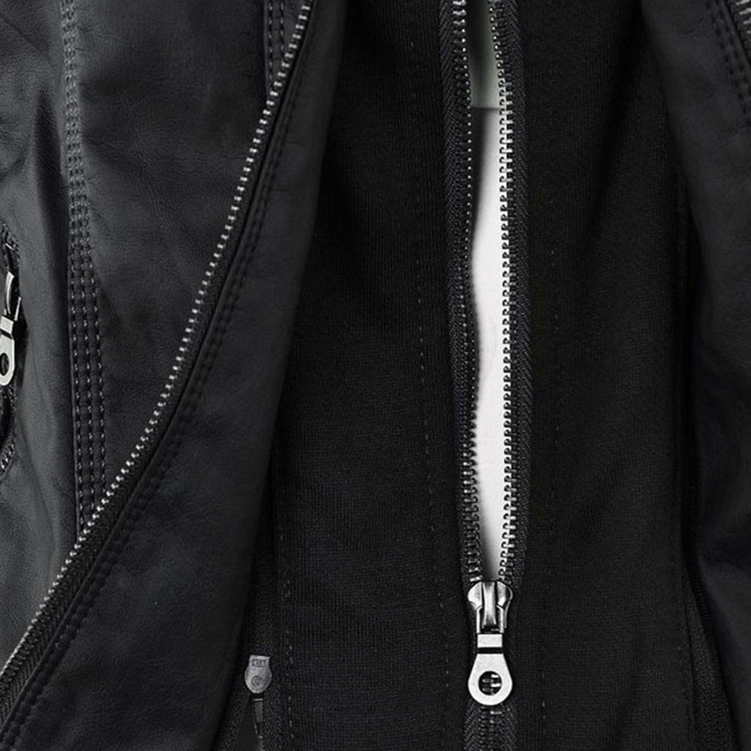 Women's Faux Leather Jacket with Removable Hood