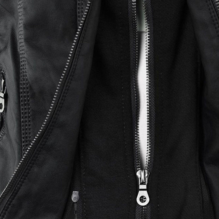 Women's Faux Leather Jacket with Removable Hood