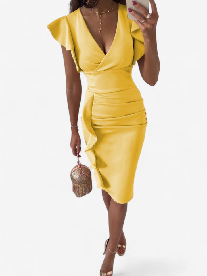 Vivienne | Midi Bodycon Dress with Ruffle Sleeves