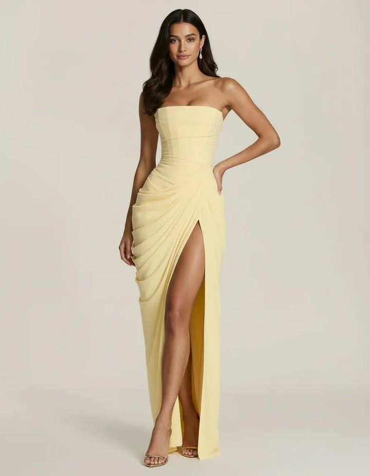 Women's Strapless Draped Maxi Dress