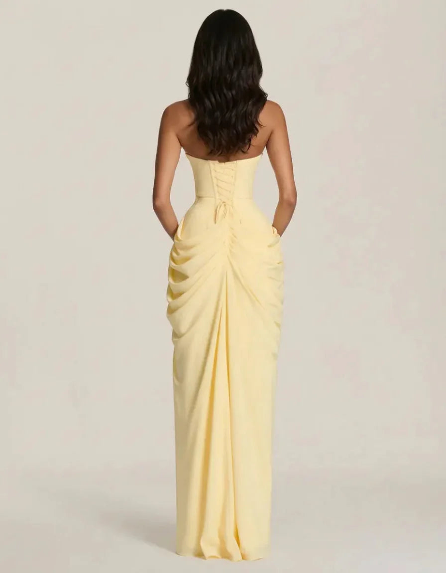 Women's Strapless Draped Maxi Dress