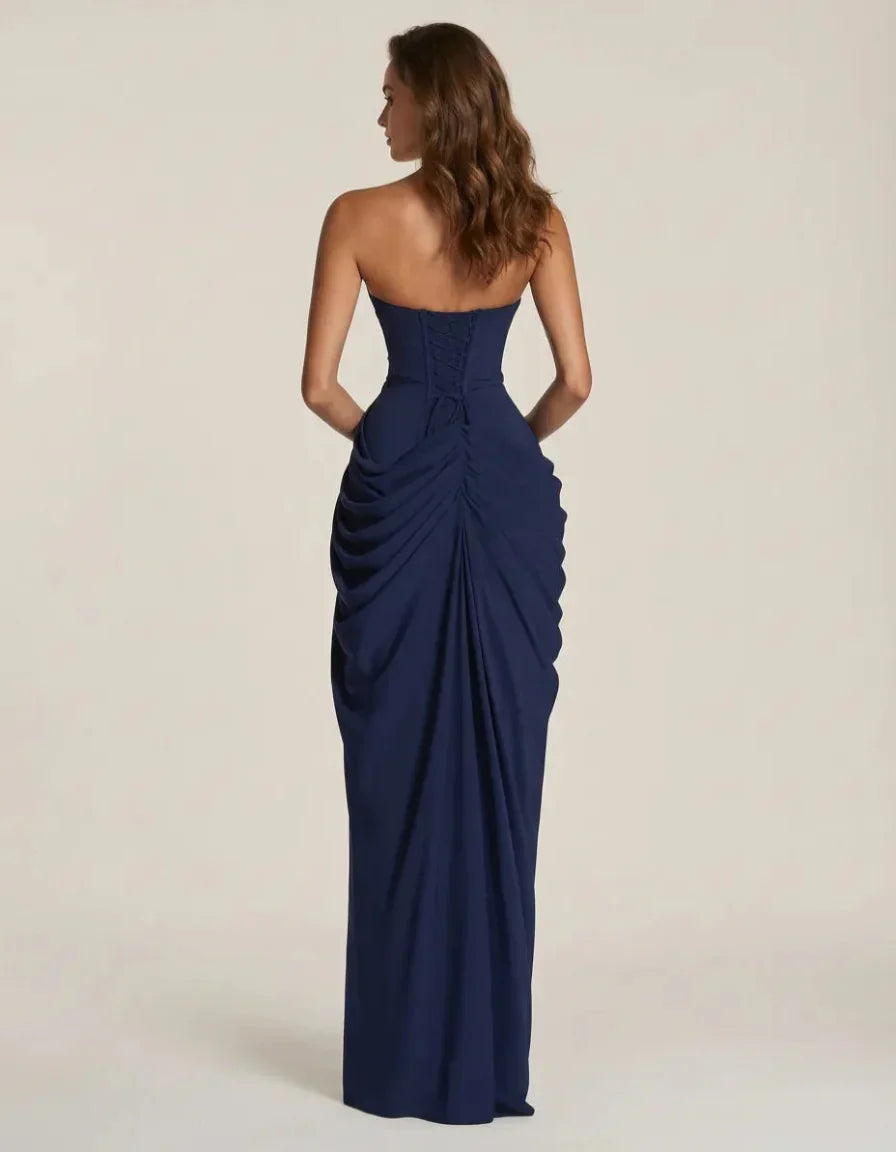 Women's Strapless Draped Maxi Dress