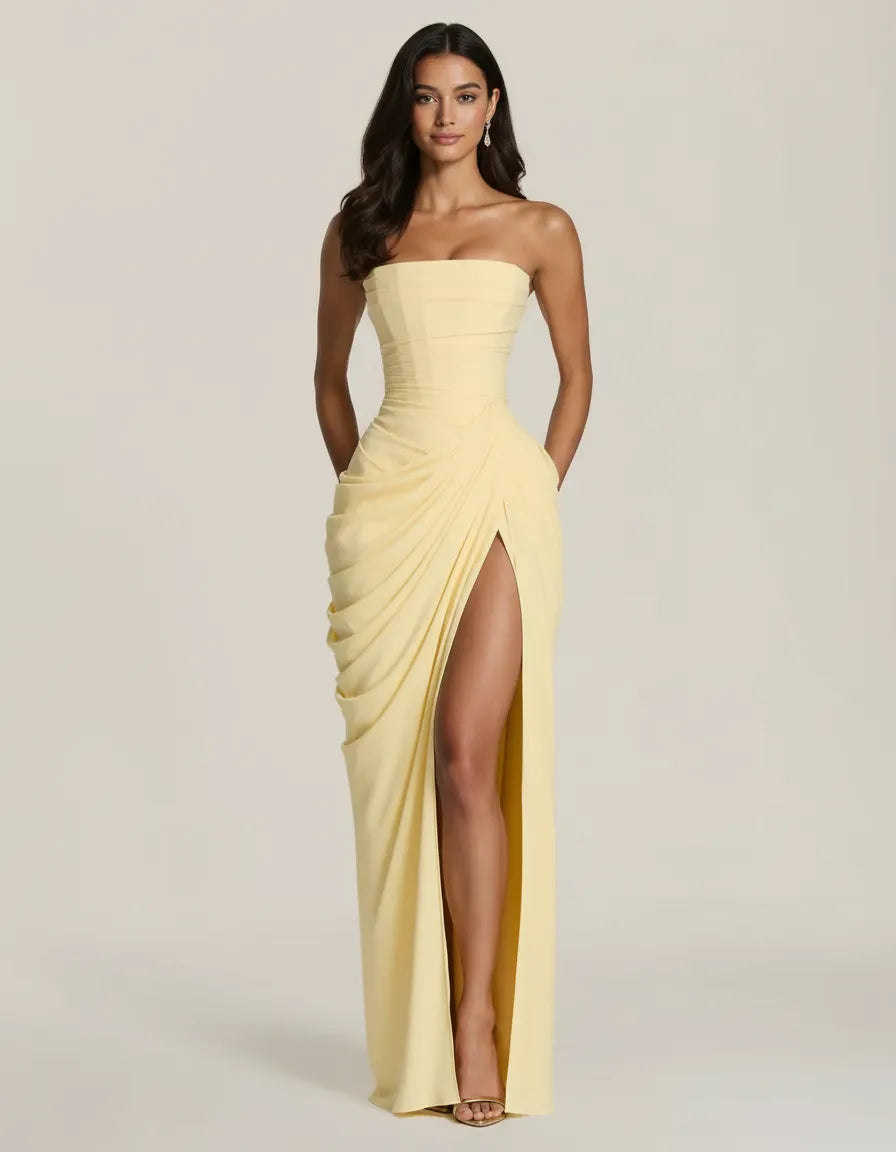 Women's Strapless Draped Maxi Dress