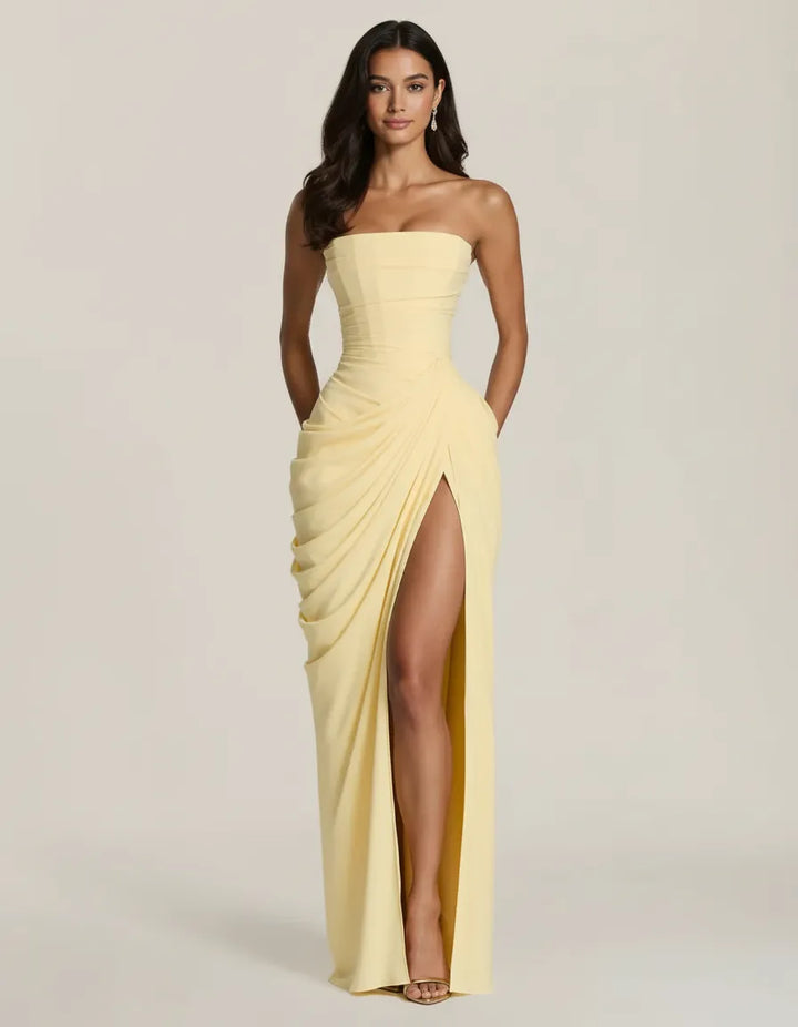 Women's Strapless Draped Maxi Dress
