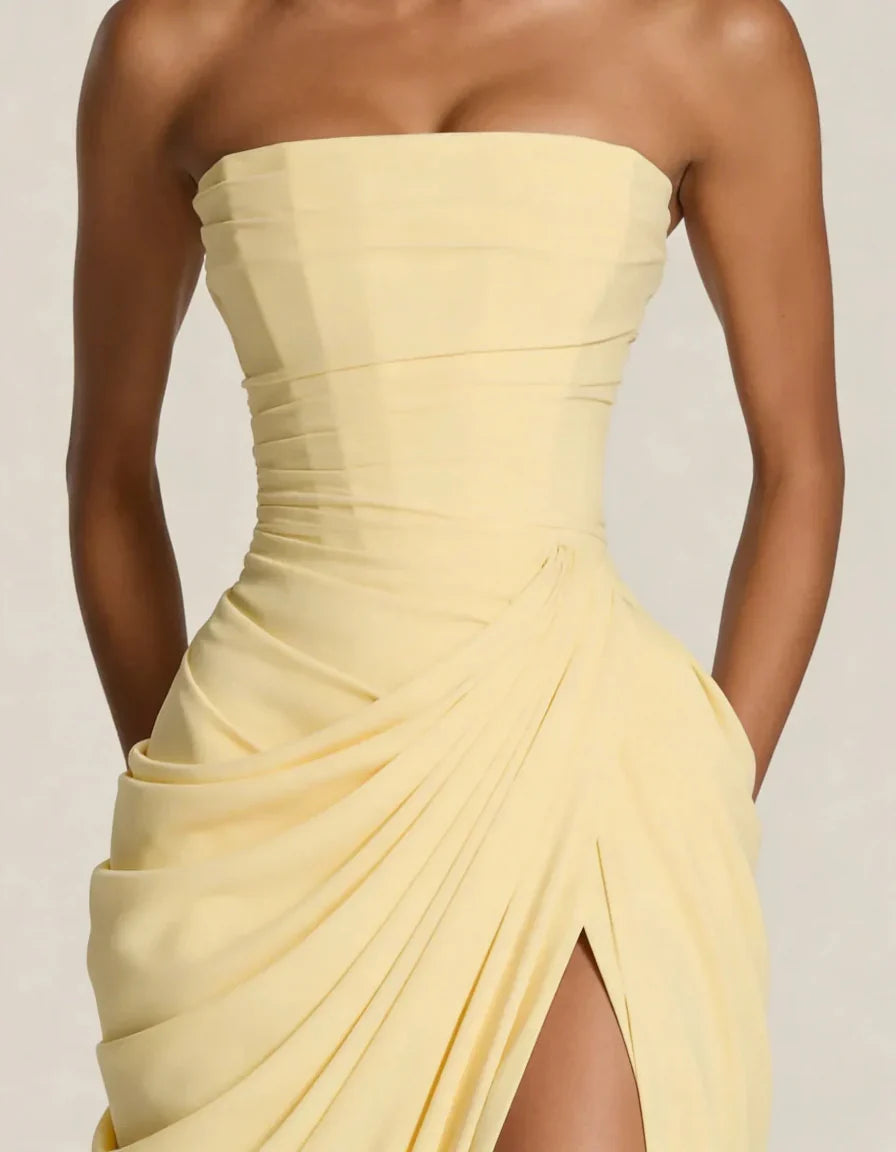 Women's Strapless Draped Maxi Dress