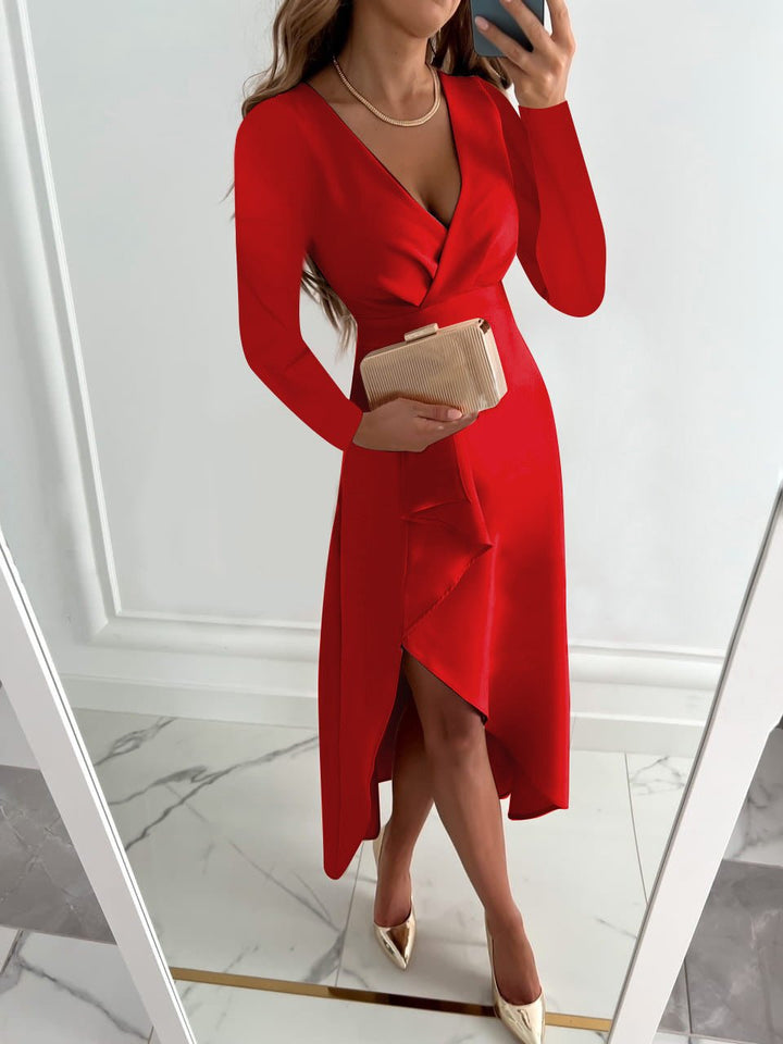 Women's V-Neck Midi Dress with Slit