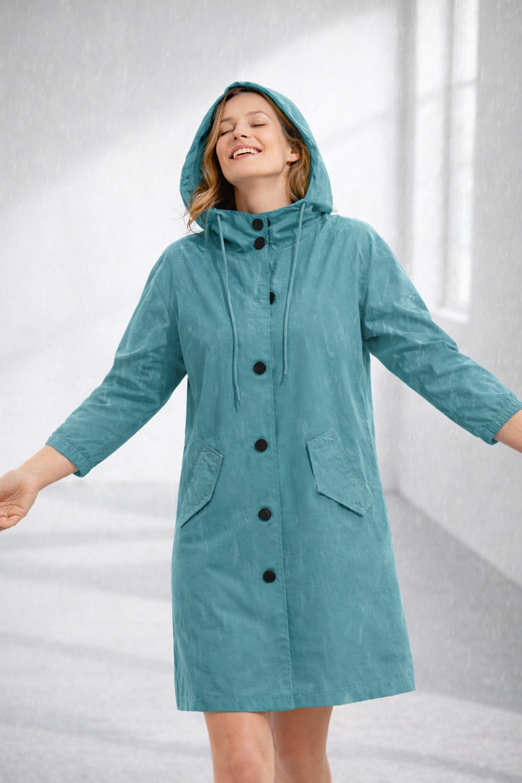 Women's Hooded Jacket with Button Front
