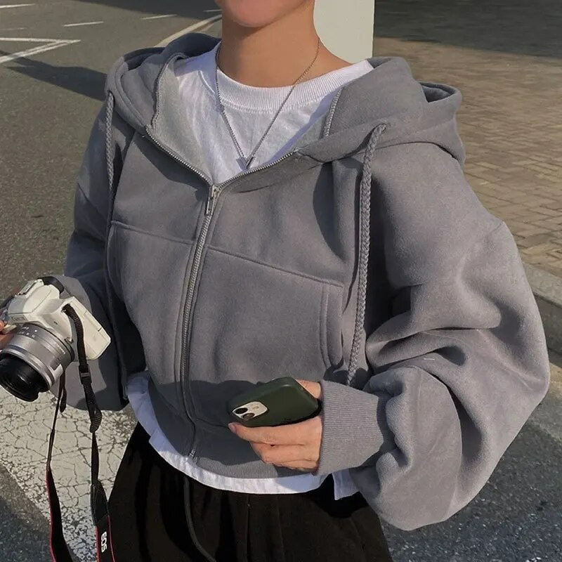 Women's Oversized Zip-Up Hoodie with Pockets