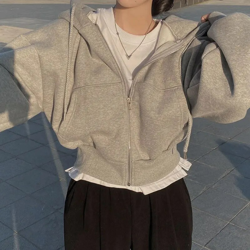 Women's Oversized Zip-Up Hoodie with Pockets