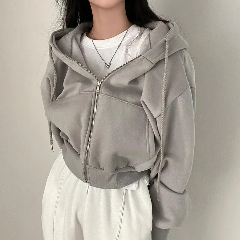Women's Oversized Zip-Up Hoodie with Pockets