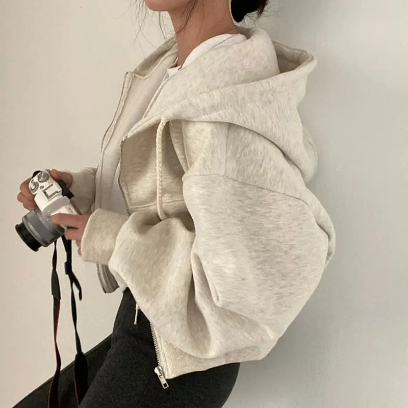 Women's Oversized Zip-Up Hoodie with Pockets