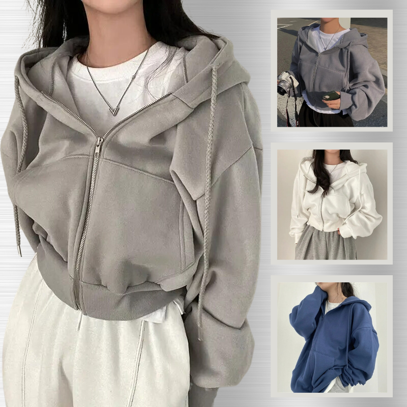 Women's Oversized Zip-Up Hoodie with Pockets