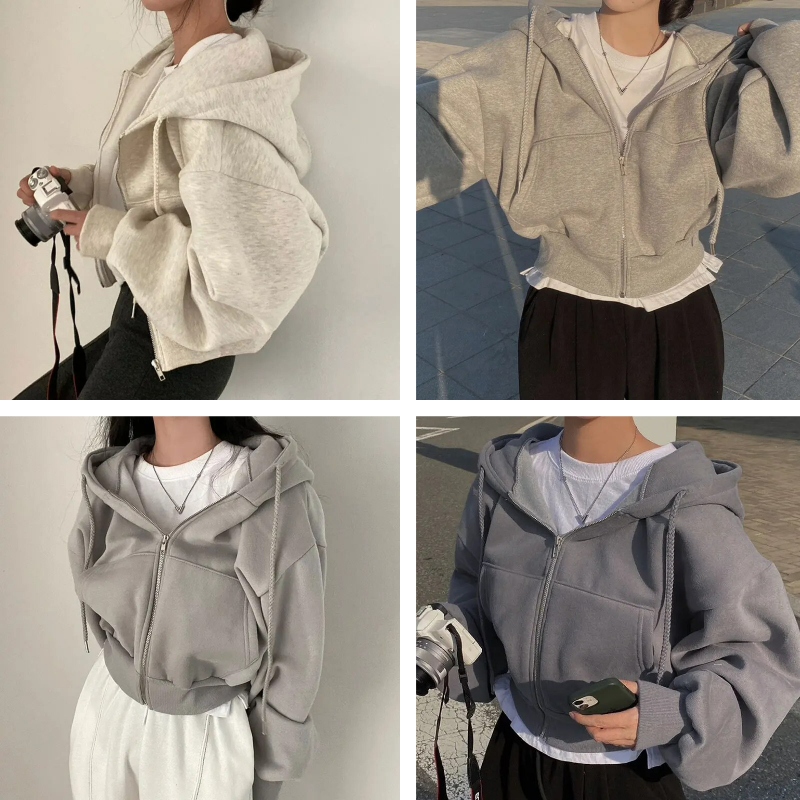 Women's Oversized Zip-Up Hoodie with Pockets