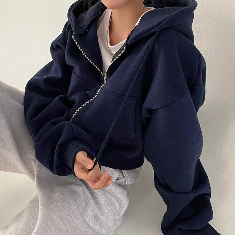 Women's Oversized Zip-Up Hoodie with Pockets