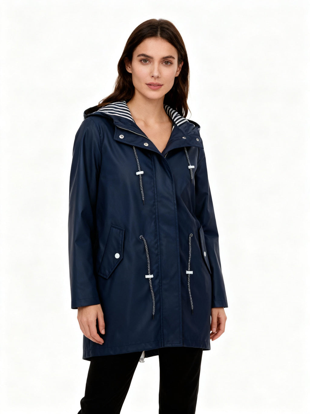 Women's Weatherproof Coat with Hood and Adjustable Waist