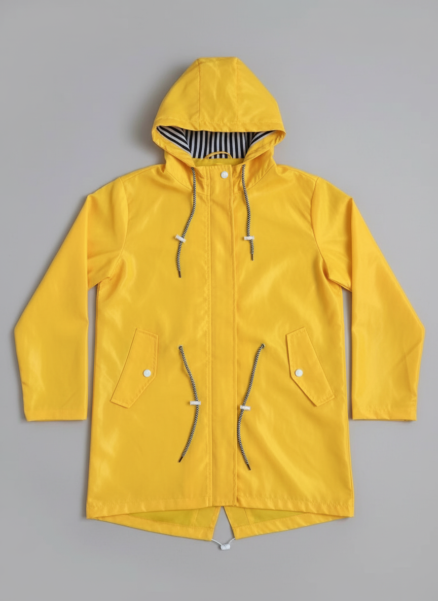 Abrigo impermeable de mujer con capucha y cintura ajustable
