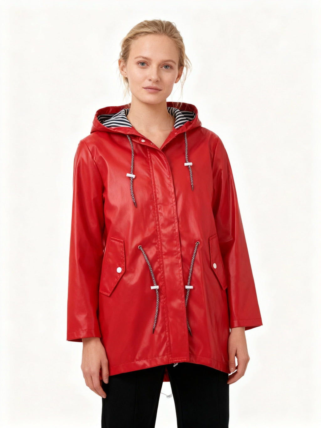 Women's Weatherproof Coat with Hood and Adjustable Waist