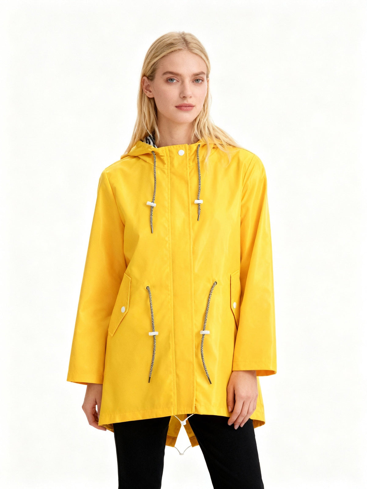 Abrigo impermeable de mujer con capucha y cintura ajustable