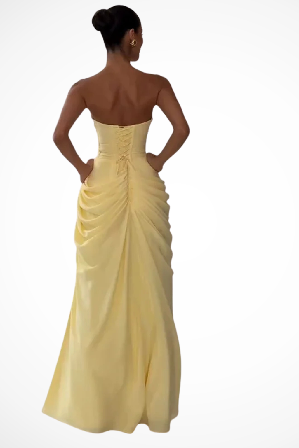 Women's Wedding Guest Strapless Ruched Maxi Dress