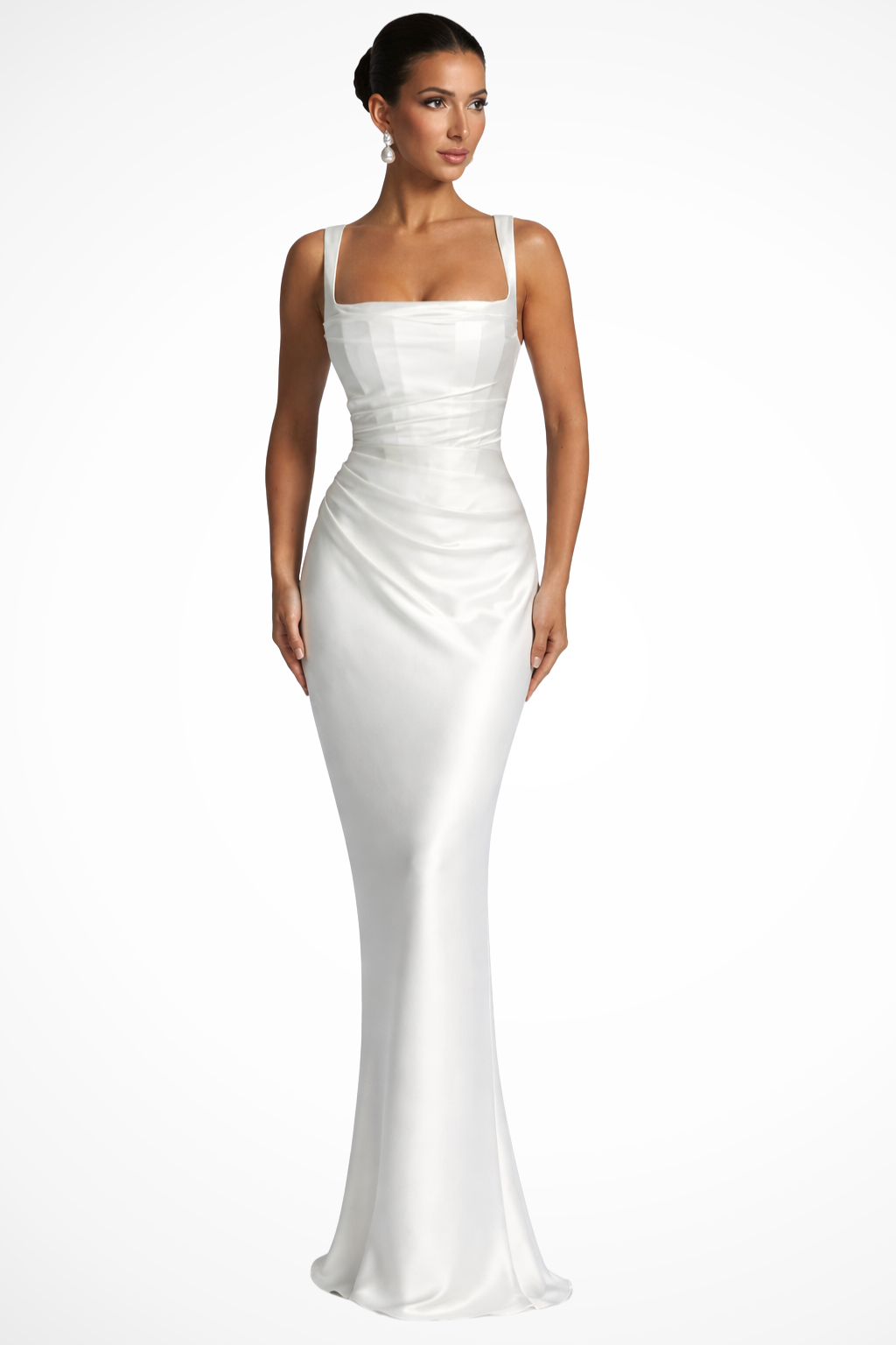 Women's Wedding Guest Ruched Satin Maxi Dress