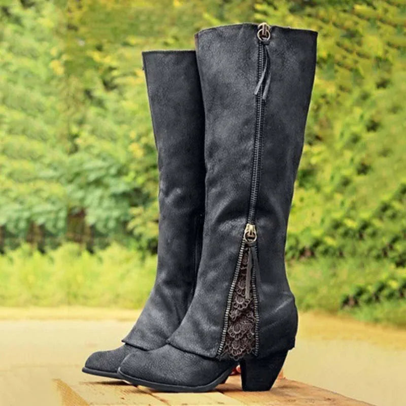 Women's Knee High Boots with Side Zip