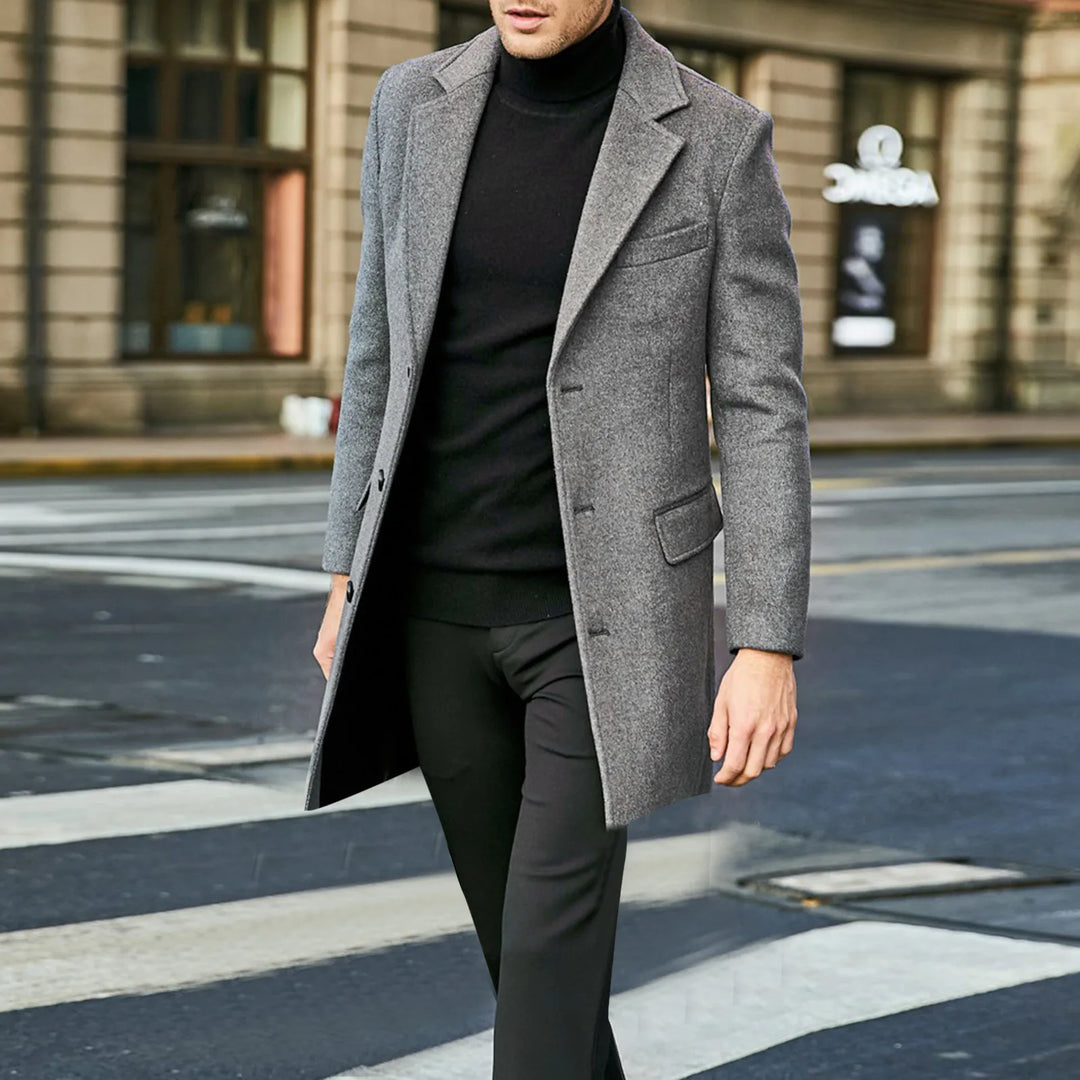 Men's Single-Breasted Long Overcoat
