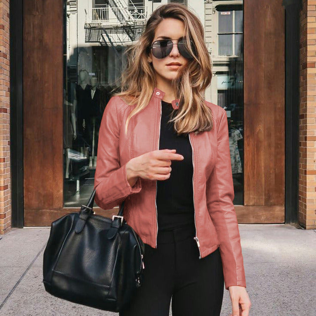 Women's Biker Jacket Fitted Zip Front