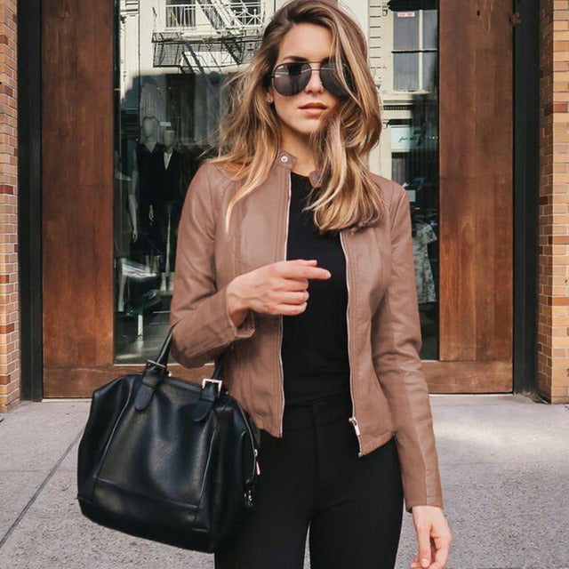 Women's Biker Jacket Fitted Zip Front