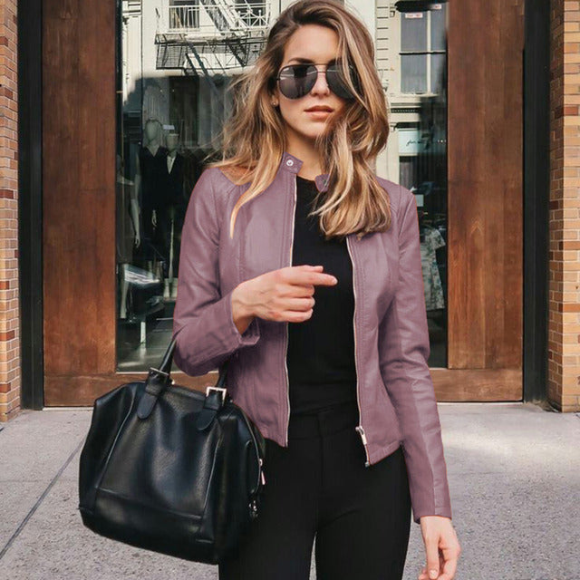 Women's Biker Jacket Fitted Zip Front
