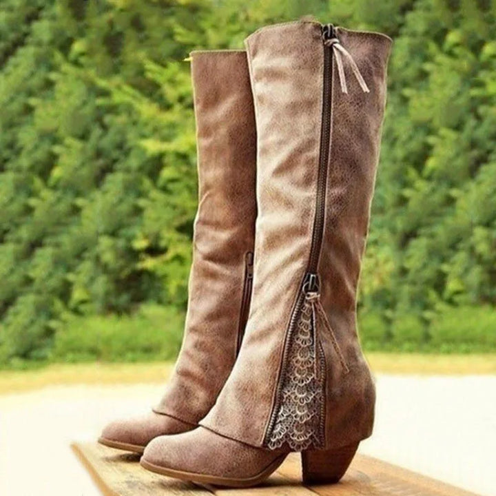 Women's Knee High Boots with Side Zip