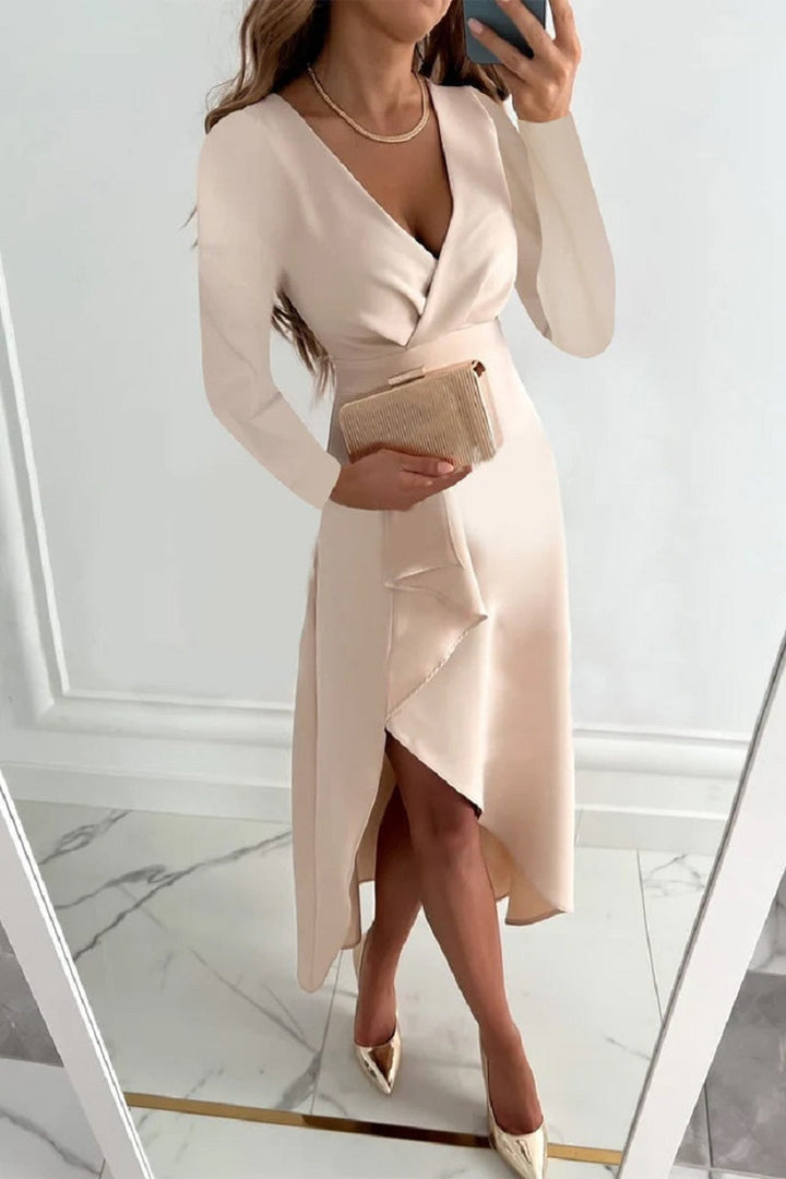 Celeste | Wrap Midi Dress with Asymmetrical Hem
