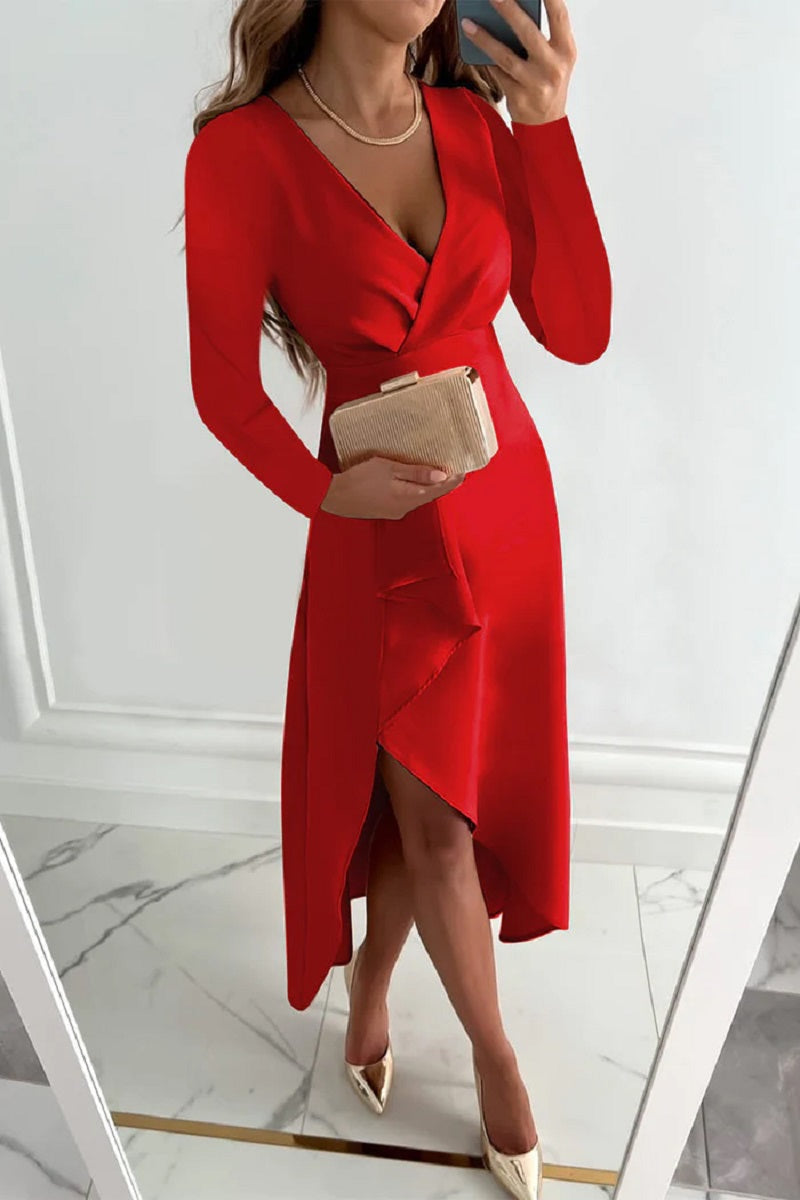 Celeste | Wrap Midi Dress with Asymmetrical Hem
